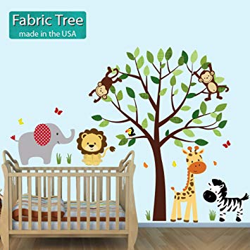Jungle Decals with Animal Decal, Fabric Tree Decal, Decals for Kids Room (EVERGREEN)