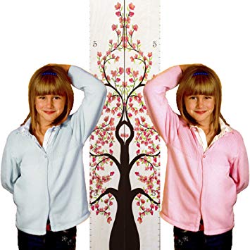 Growth Chart Art | Hanging Wooden Height Growth Chart Pair to Measure Siblings, Twins, Children,...